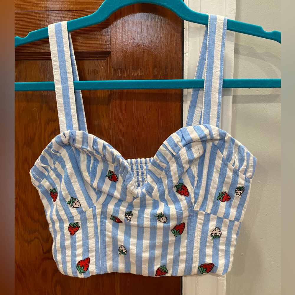Maeve Striped Strawberry Bustier Top
